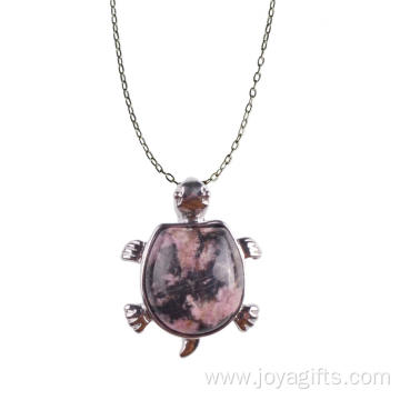 Wholesale Cute Turtle Rhodochrosite Stone Pendant Necklace